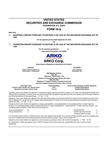 Thumbnail ARKO Corp. 10-Q Quarterly Report FY2025 