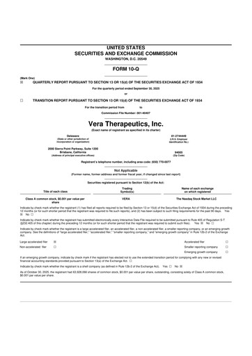 Miniature Vera Therapeutics 10-Q Rapport trimestriel 2025 
