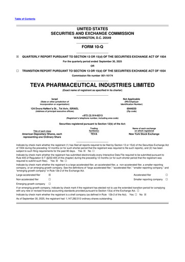 Thumbnail Teva Pharmaceutical Industries 10-Q Quarterly Report FY2025 