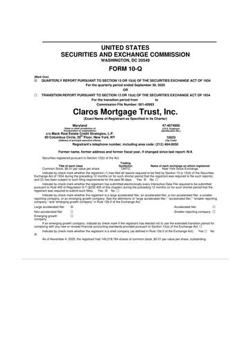 Miniature Claros Mortgage Trust 10-Q Rapport trimestriel 2025 
