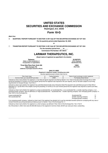 Thumbnail Larimar Therapeutics 10-Q Quarterly Report FY 