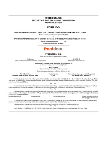 Thumbnail Frontdoor 10-Q Quarterly Report FY2025 