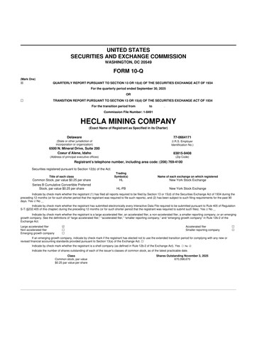 Thumbnail Hecla Mining
 10-Q Quarterly Report FY2025 