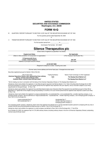 Vorschaubild Silence Therapeutics 10-Q Quartalsbericht  