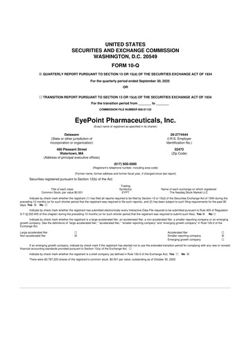 Thumbnail EyePoint Pharmaceuticals
 10-Q Quarterly Report FY 