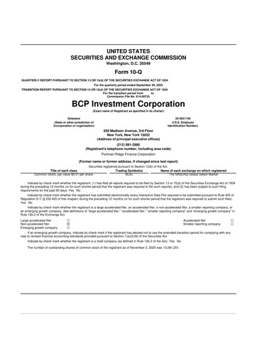 Vorschaubild BCP Investment Corporation 10-Q Quartalsbericht 2025 