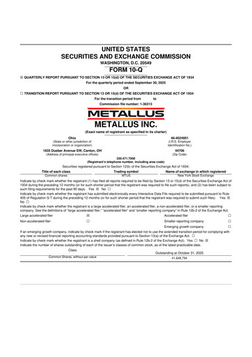 Miniature Metallus 10-Q Rapport trimestriel 2025 