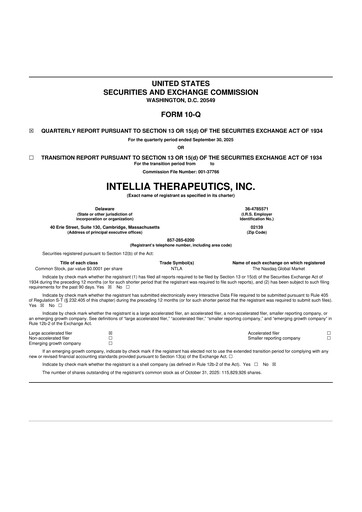 Miniature Intellia Therapeutics 10-Q Rapport trimestriel 2025 