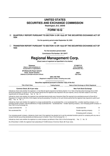 Thumbnail Regional Management Corp.
 10-Q Quarterly Report FY2025 