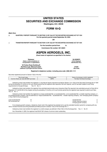 Miniature Aspen Aerogels 10-Q Rapport trimestriel 2025 