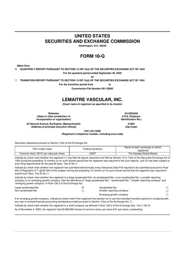 Miniature LeMaitre Vascular 10-Q Rapport trimestriel 2025 