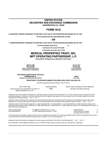 Vorschaubild Medical Properties Trust
 10-Q Quartalsbericht  