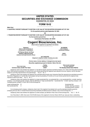 Thumbnail Cogent Biosciences 10-Q Quarterly Report FY2025 
