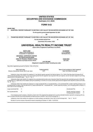Thumbnail Universal Health Realty Income Trust 10-Q Quarterly Report FY2025 