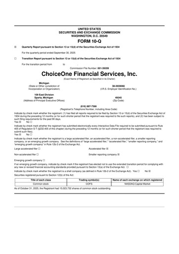 Vorschaubild ChoiceOne Financial Services 10-Q Quartalsbericht 2025 