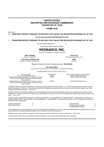 Thumbnail WesBanco 10-Q Quarterly Report FY 