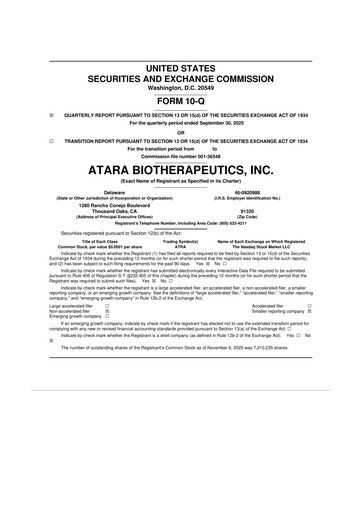 Miniature Atara Biotherapeutics 10-Q Rapport trimestriel  