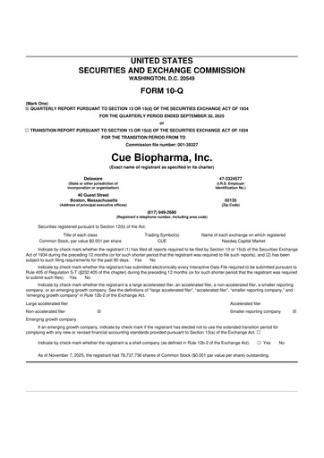 Vorschaubild Cue Biopharma 10-Q Quartalsbericht 2025 