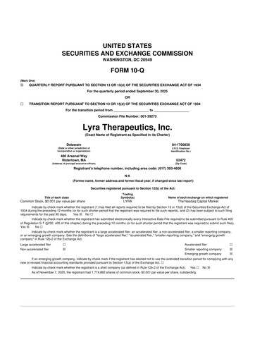 Thumbnail Lyra Therapeutics 10-Q Quarterly Report FY2025 
