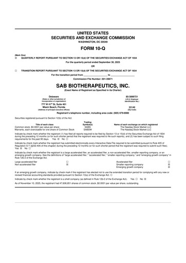 Thumbnail SAB Biotherapeutics 10-Q Quarterly Report FY2025 
