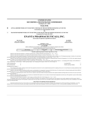 Thumbnail Enanta Pharmaceuticals
 10-K Annual Report 2025