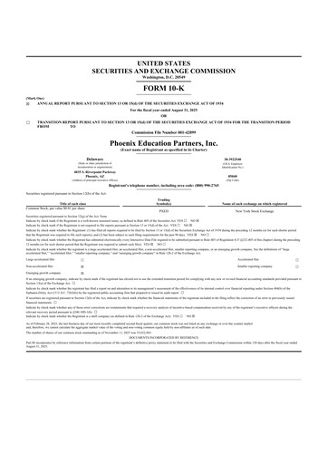 Thumbnail Phoenix Education Partners 10-K Annual Report 