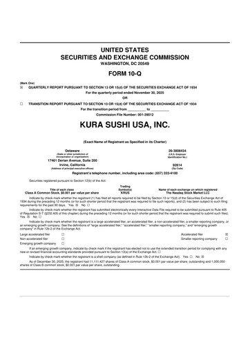 Thumbnail Kura Sushi USA 10-Q Quarterly Report FY2026 