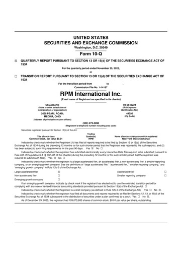 Thumbnail RPM International
 10-Q Quarterly Report FY2026 