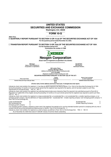 Thumbnail Neogen 10-Q Quarterly Report FY2026 