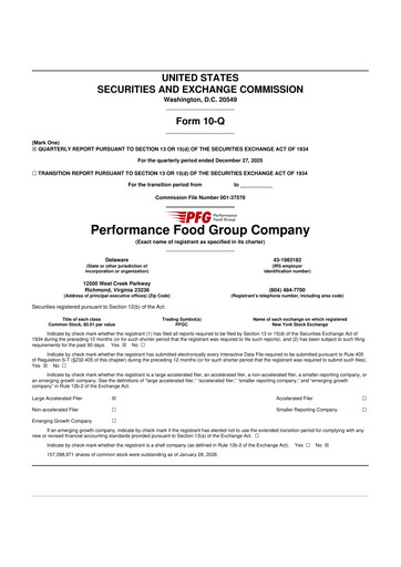 Thumbnail Performance Food Group 10-Q Quarterly Report FY2026 