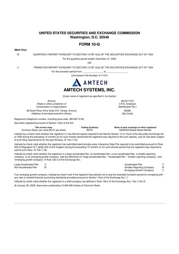 Vorschaubild Amtech Systems 10-Q Quartalsbericht 2026 