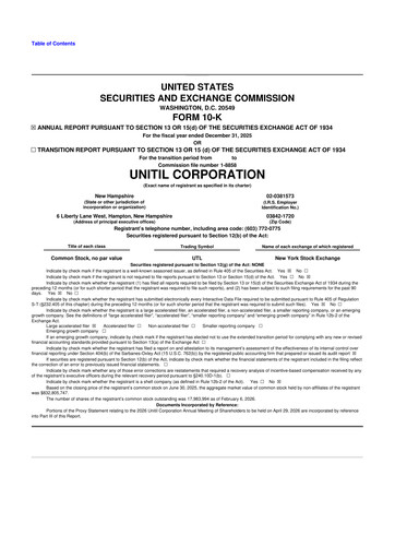 Miniature Unitil Corporation
 10-K Rapport annuel 2025