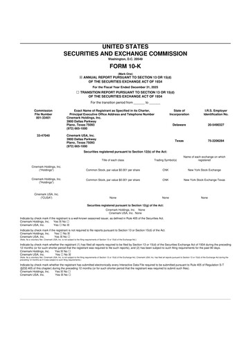 Thumbnail Cinemark Theatres
 10-K Annual Report 