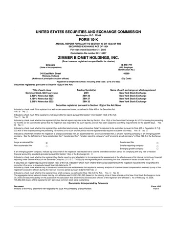 Thumbnail Zimmer Biomet 10-K Annual Report 2025