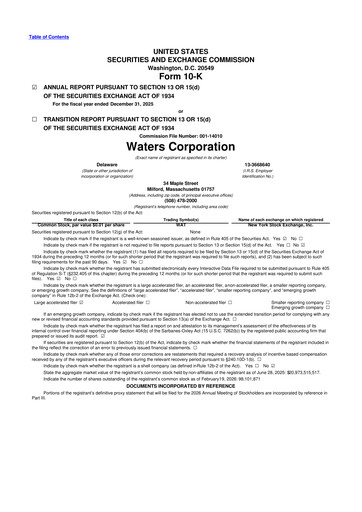 Thumbnail Waters Corporation 10-K Annual Report 2025