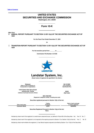 Miniature Landstar System
 10-K Rapport annuel 2025