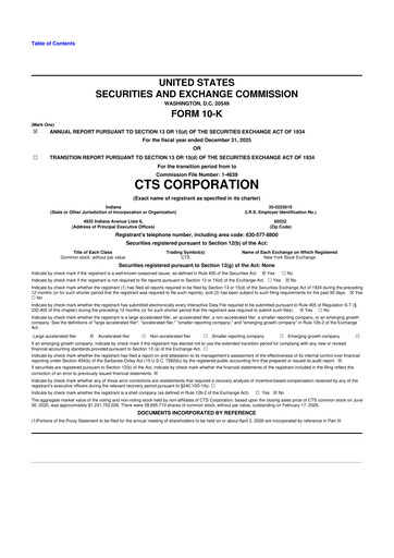 Miniature CTS Corporation 10-K Rapport annuel 2025