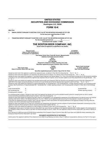 Miniature Boston Beer Company 10-K Rapport annuel 2025