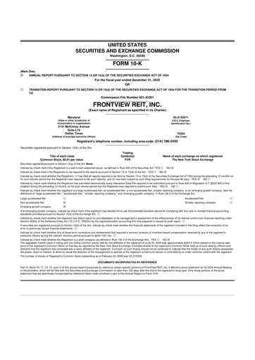 Miniature FrontView REIT 10-K Rapport annuel 2025