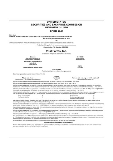 Miniature Vital Farms 10-K Rapport annuel 2025