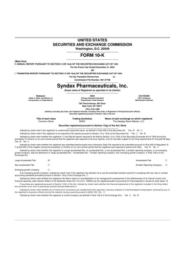 Thumbnail Syndax Pharmaceuticals 10-K Annual Report 