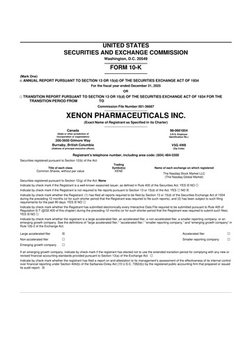 Thumbnail Xenon Pharmaceuticals 10-K Annual Report 