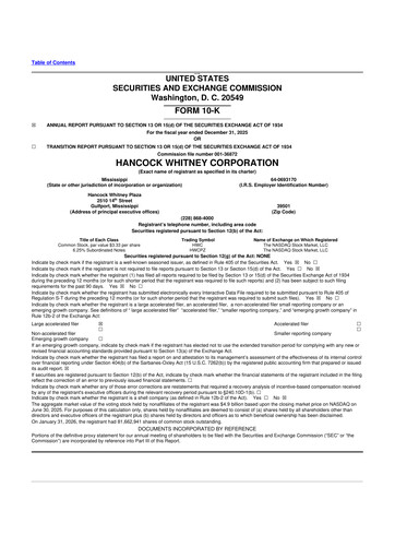 Thumbnail Hancock Whitney 10-K Annual Report 
