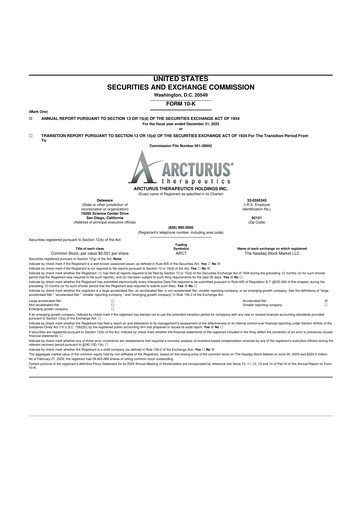 Vorschaubild Arcturus Therapeutics
 10-K Jahresbericht 