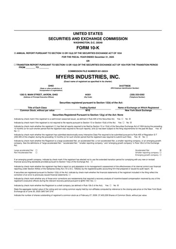 Thumbnail Myers Industries 10-K Annual Report 2025