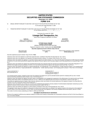 Thumbnail Lineage Cell Therapeutics
 10-K Annual Report 