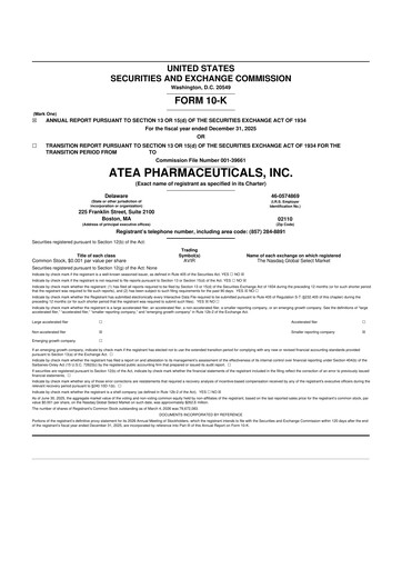 Thumbnail Atea Pharmaceuticals 10-K Annual Report 
