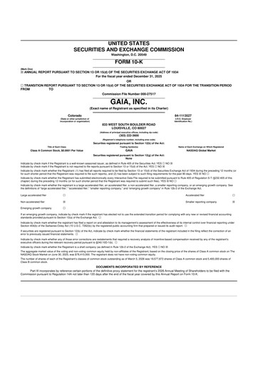 Thumbnail Gaia 10-K Annual Report 