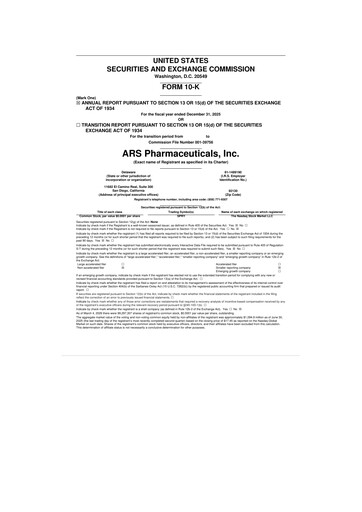 Thumbnail ARS Pharmaceuticals 10-K Annual Report 