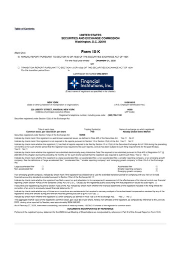 Thumbnail Financial Institutions 10-K Annual Report 